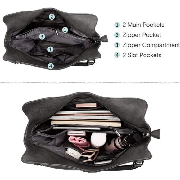 2 Pcs Tote Bag PU Leather Shoulder Bags Fashion Hobo Bags Large Purse Handbags - Picture 3 of 6